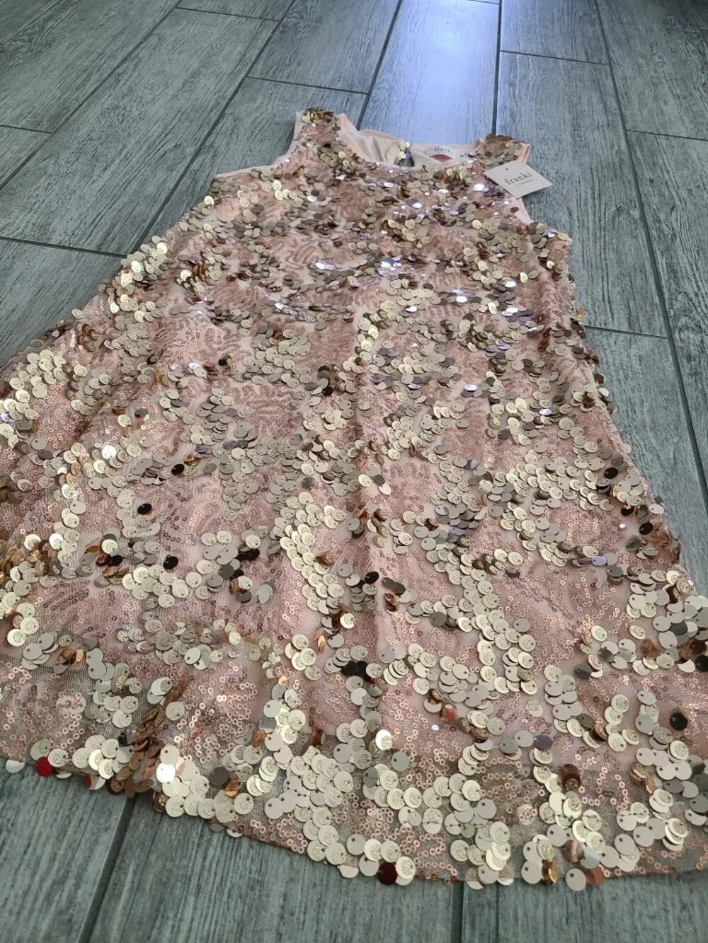 Franki by Francesca’s Sequin Dress Pink Gold Youth Girls Size 8 NWT